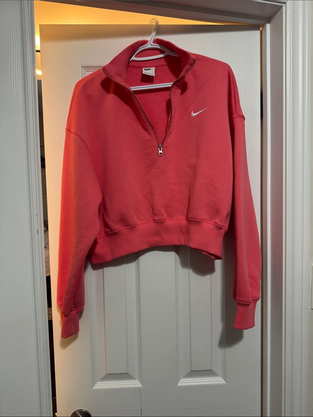 Nike Coral Pink Quarter-Zip Cropped Sweatshirt